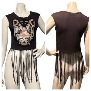 NWOT Sequin Embellished Design Appliqué Fringe Sleeveless Top S